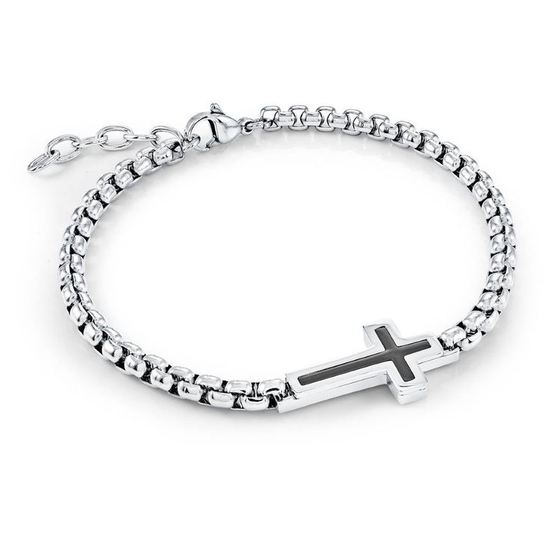 Cross‑Link Black IP Stainless Steel Bracelet — 4mm, Adjustable 7.5 + 1"