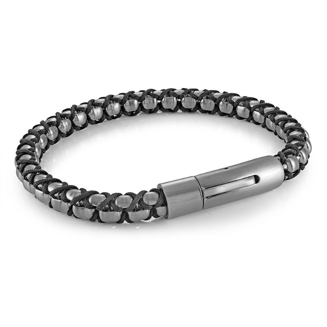 Matte‑Weave Steel & Cord Box‑Link Bracelet — 6mm, 8.5"