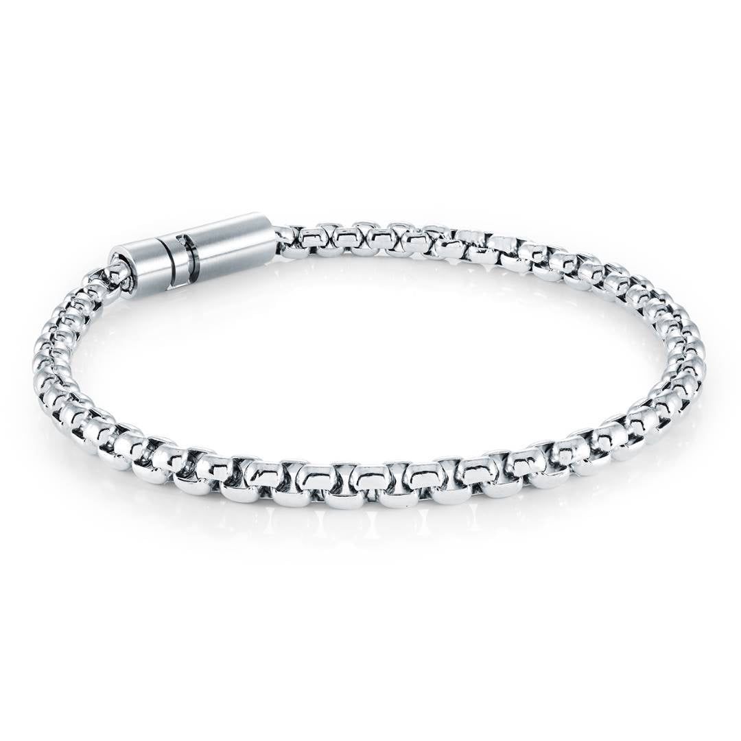 Box‑Link Swivel-Matte Clasp Stainless Steel Bracelet — 4mm, 8"