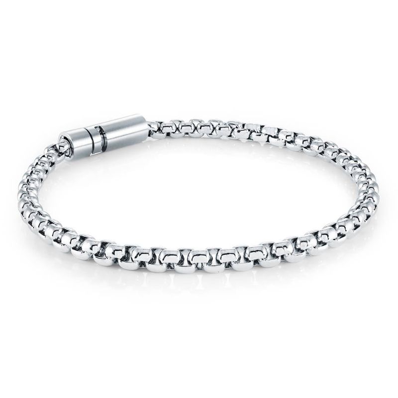 Box‑Link Swivel-Matte Clasp Stainless Steel Bracelet — 4mm, 8"