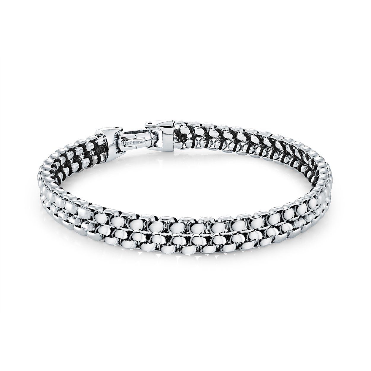Dual‑Box & Cord Stainless Steel Bracelet — 8mm, 8.5"
