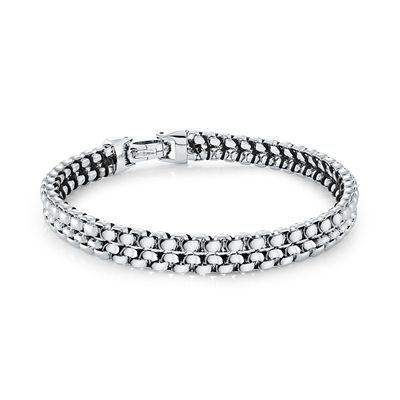 Dual‑Box & Cord Stainless Steel Bracelet — 8mm, 8.5"