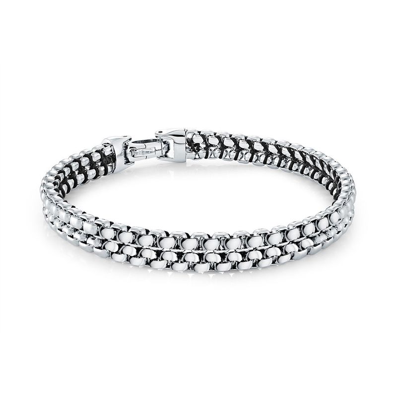 Dual‑Box & Cord Stainless Steel Bracelet — 8mm, 8.5"