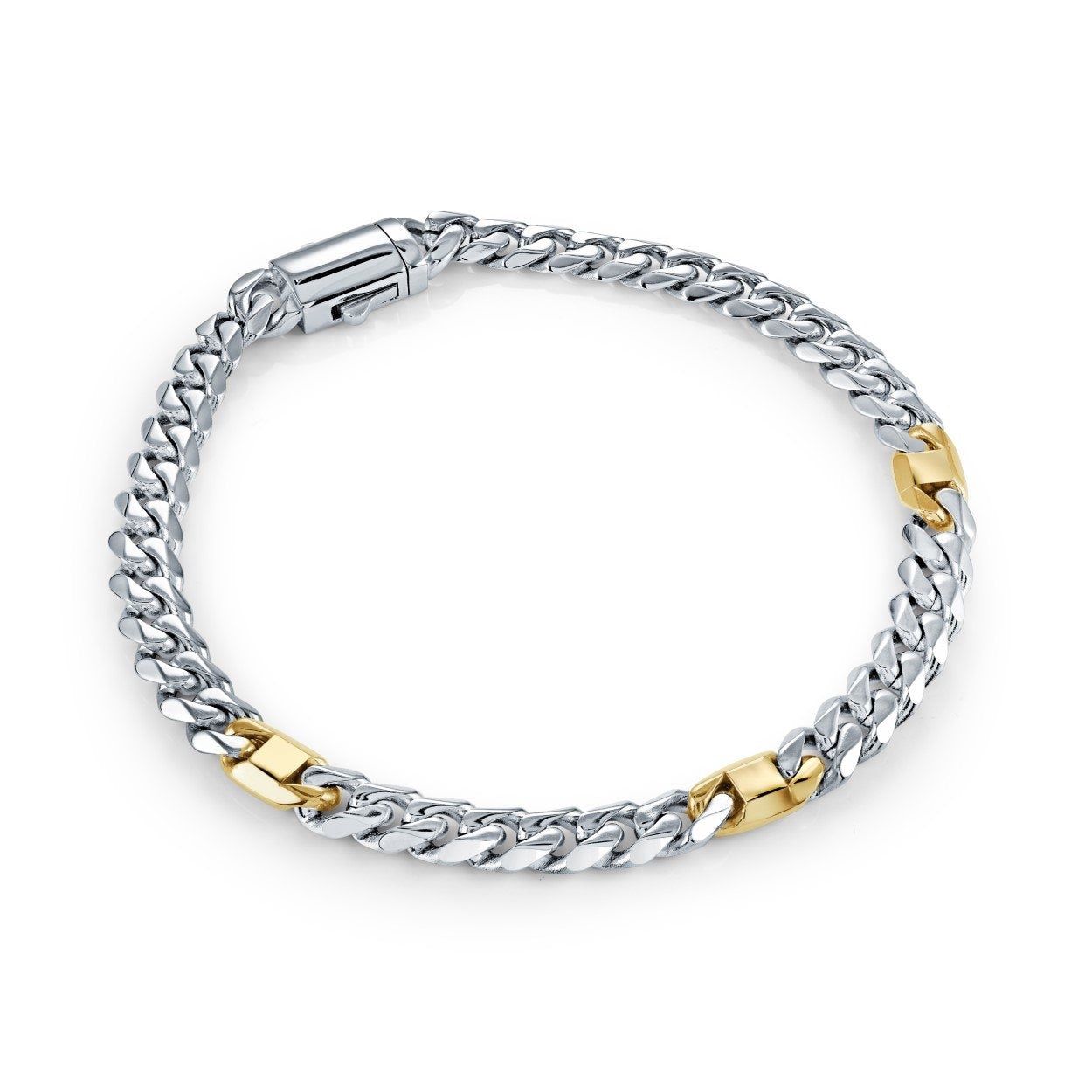 Gold‑Edge Curb Stainless Steel Bracelet — 6mm, 8"