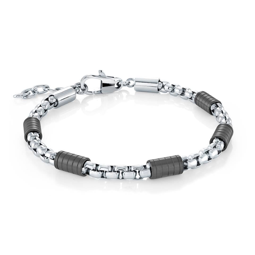 Stainless Steel Box‑Link Bracelet with Black IP Stoppers — 4mm, Adjustable 7.5 + 1"