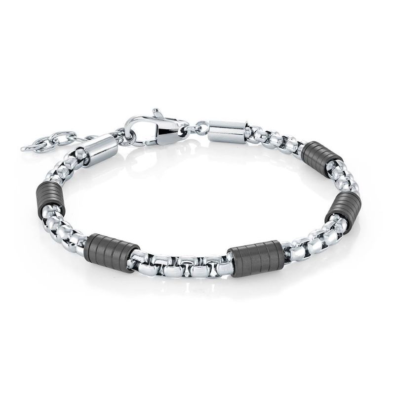 Stainless Steel Box‑Link Bracelet with Black IP Stoppers — 4mm, Adjustable 7.5 + 1"