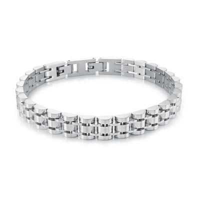 Tri‑Link Watch‑Style Stainless Steel Bracelet — 9mm, 8 + 0.5"
