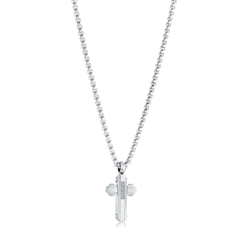 Juniors Micro CZ Cross Necklace – Stainless Steel