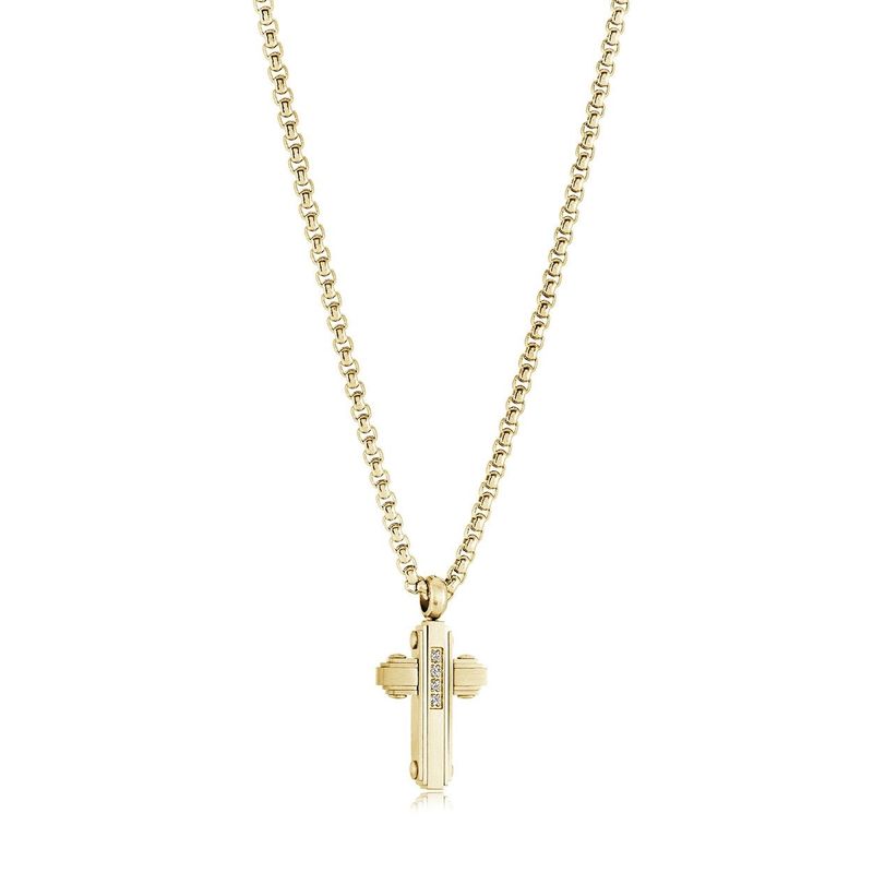 Juniors Gold Micro CZ Cross Necklace – Stainless Steel