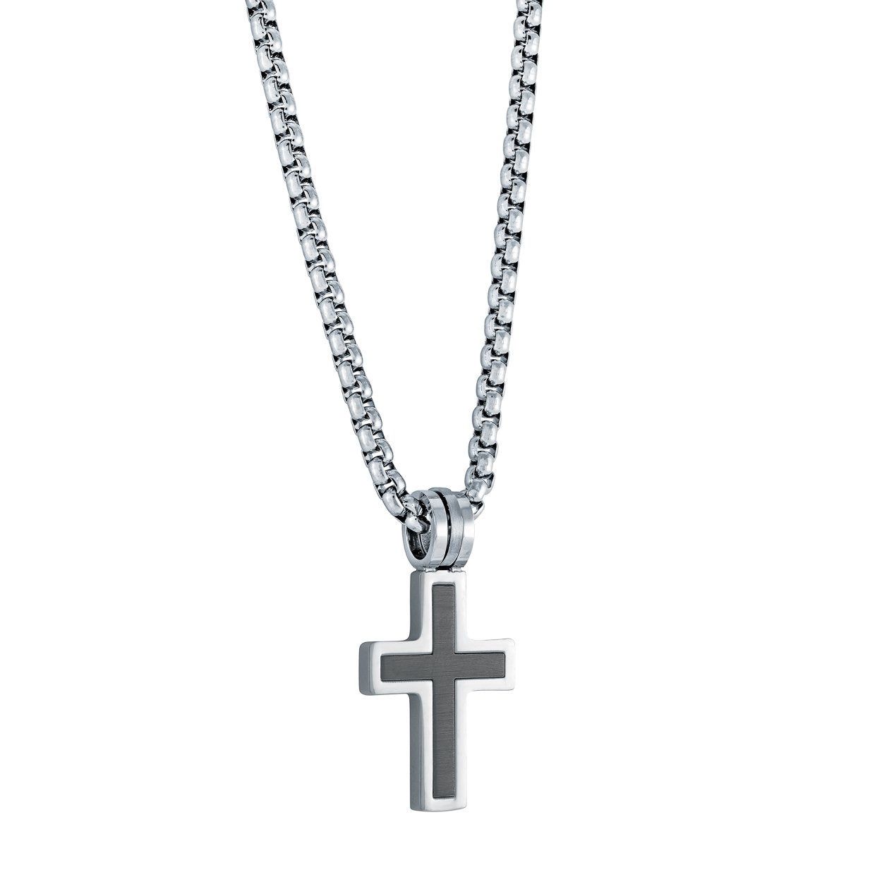 Juniors Brushed Black Cross Necklace – Stainless Steel