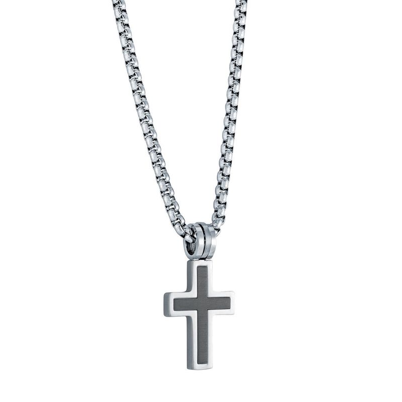 Juniors Brushed Black Cross Necklace – Stainless Steel
