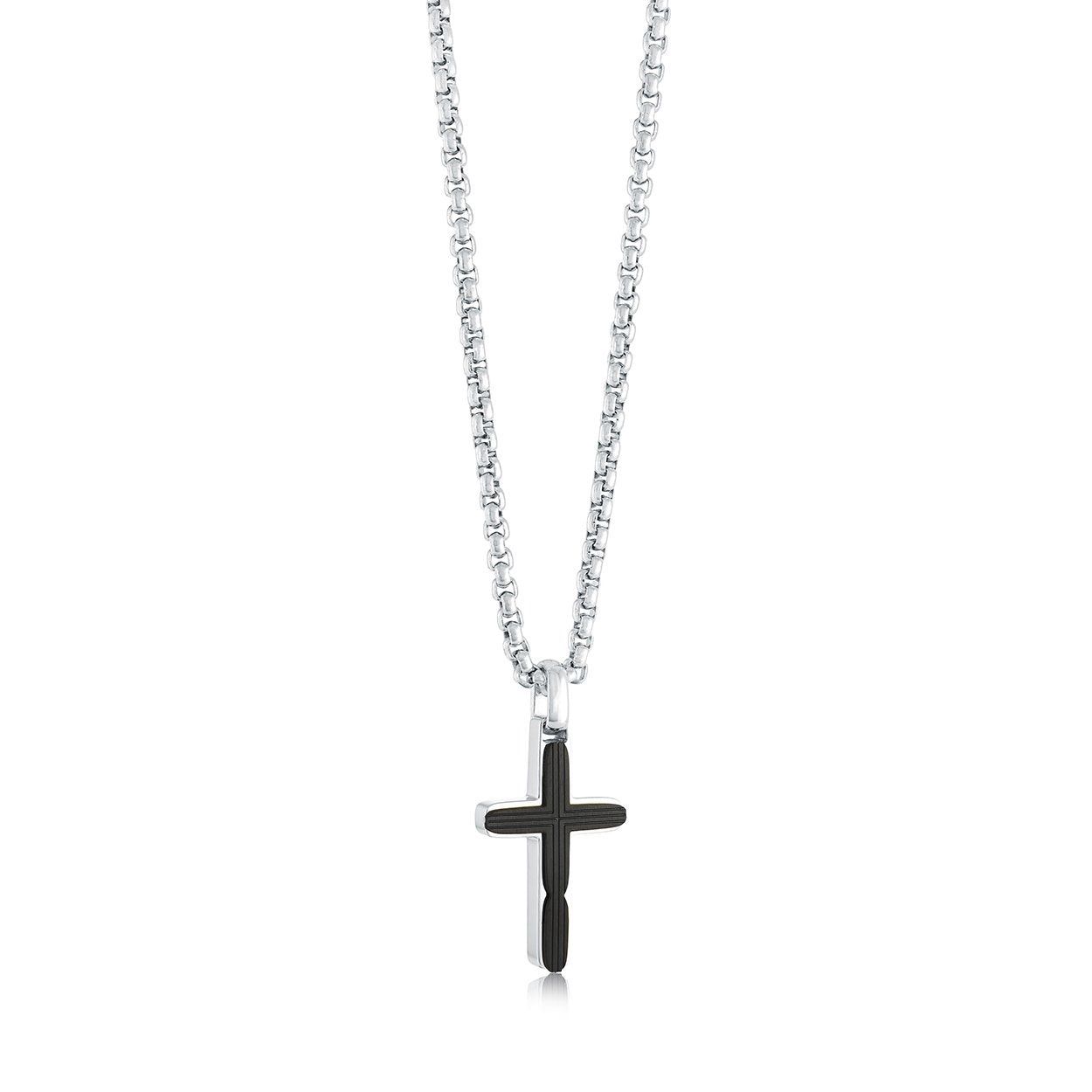Juniors Black Ion-Plated Center Cross Necklace – Stainless Steel