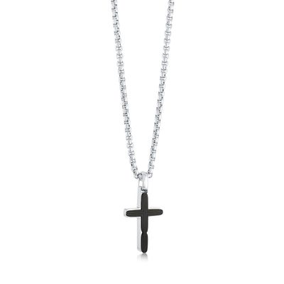 Juniors Black Ion-Plated Center Cross Necklace – Stainless Steel