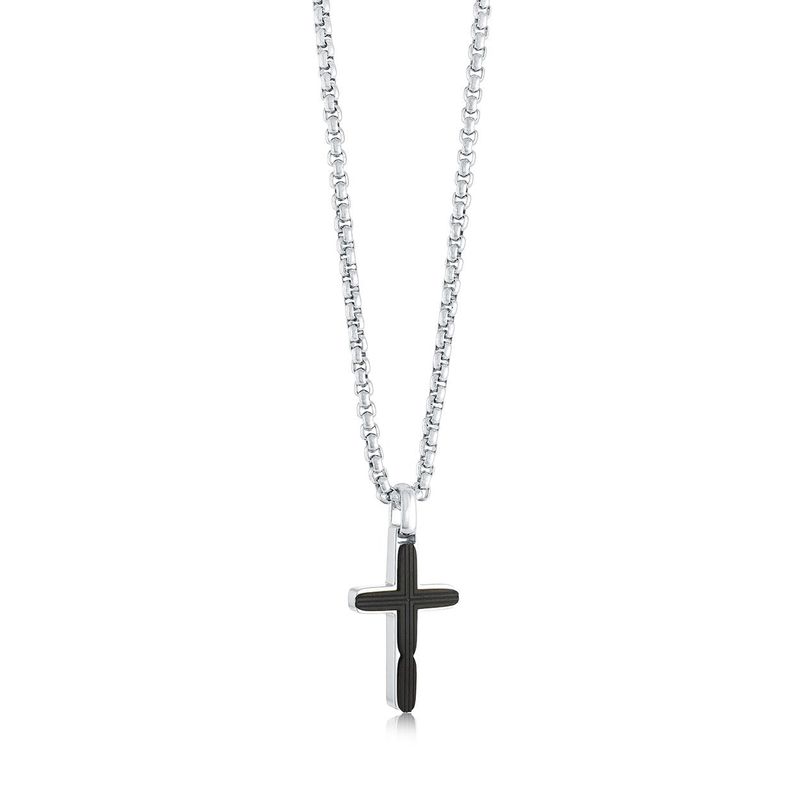 Juniors Black Ion-Plated Center Cross Necklace – Stainless Steel