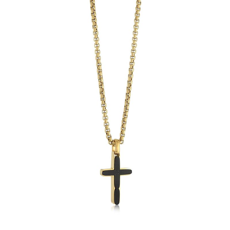 Juniors Gold Black Ion-Plated Center Cross Necklace – Stainless Steel