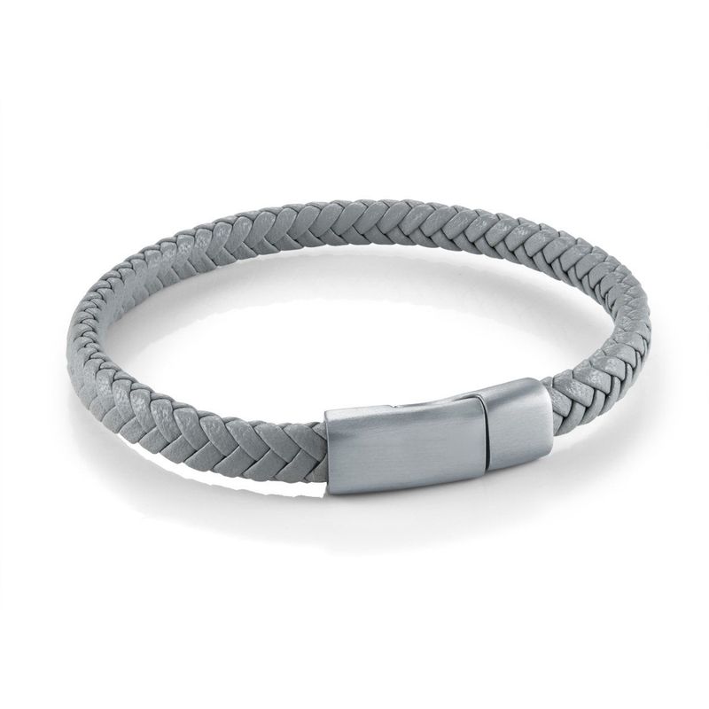 Juniors Grey Leather Bracelet – 6mm Stainless Steel Matte Clasp