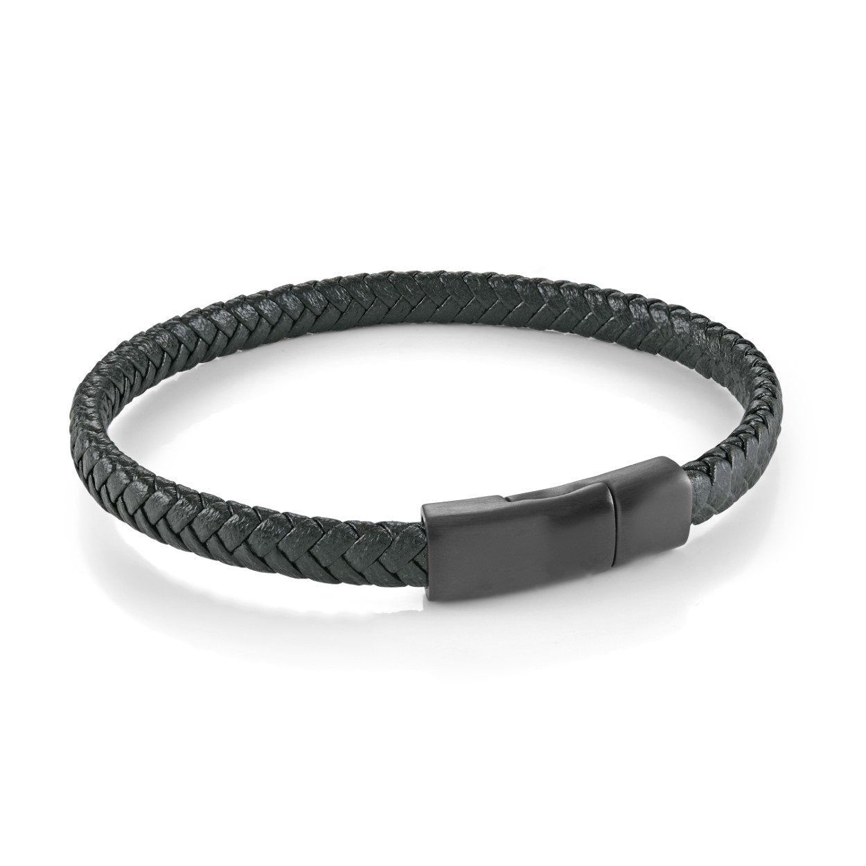 Juniors Black Leather Bracelet – 6mm Stainless Steel Matte Clasp