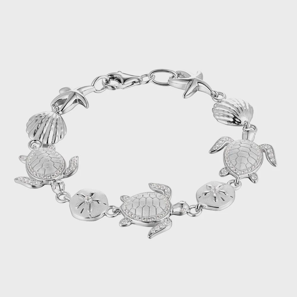 .925 SS 0.15ctw Topaz Multi-Motif Nautical Sea Life Bracelet