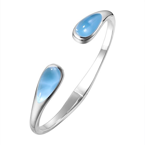 .925 SS Larimar Tear Drop Open Bangle