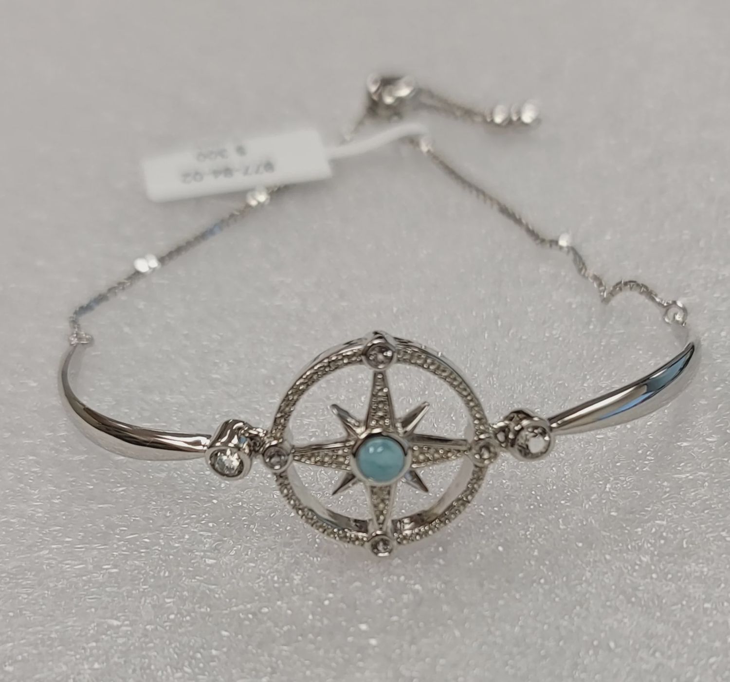 .925 SS Larimar Nautical Compass Bolo Bracelet