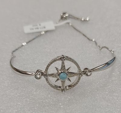 .925 SS Larimar Nautical Compass Bolo Bracelet