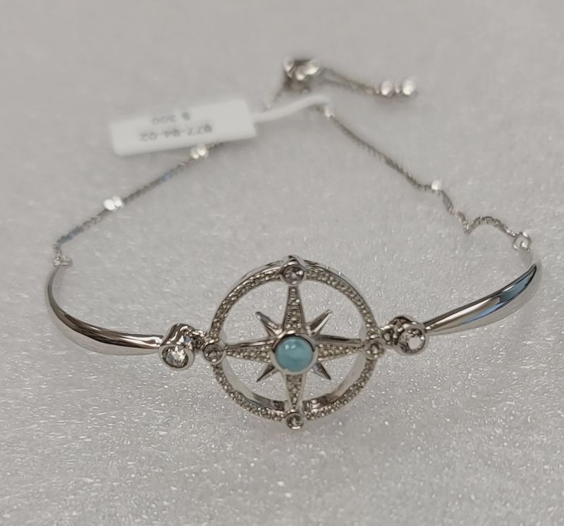 .925 SS Larimar Nautical Compass Bolo Bracelet