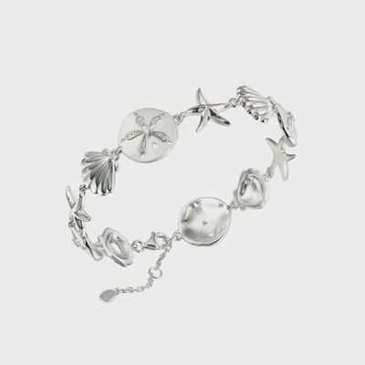 .925 SS 0.35ctw Topaz  Sea Life "Sand & Sea" Multi-Motif Adjustable Bracelet