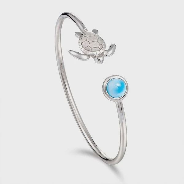 .925 SS Larimar Honu Sea Turtle Open Bangle
