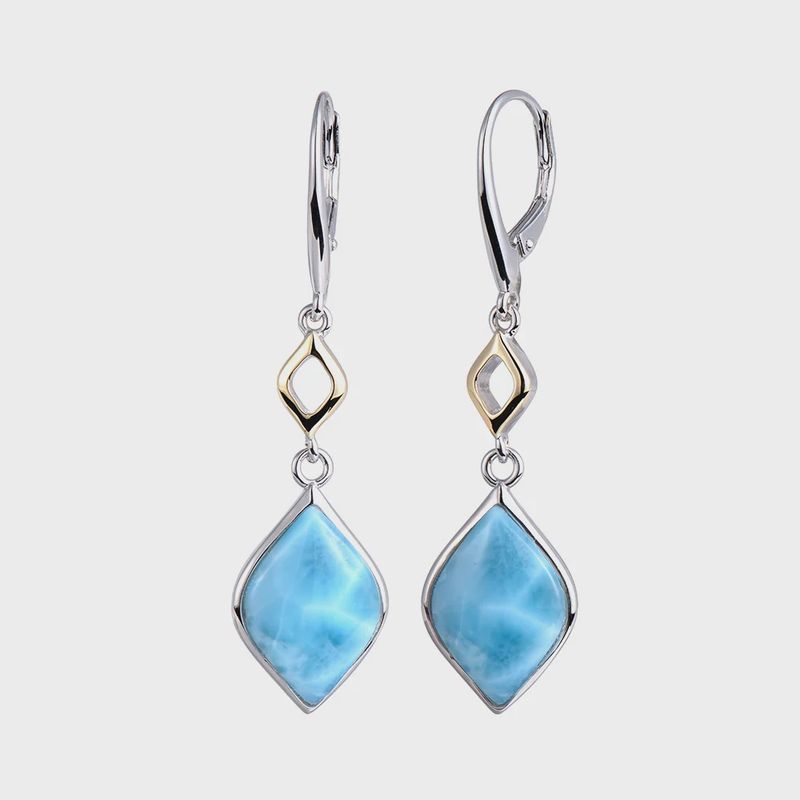 .925 SS & 14k YG Larimar Diamond-Shape Drop Earrings
