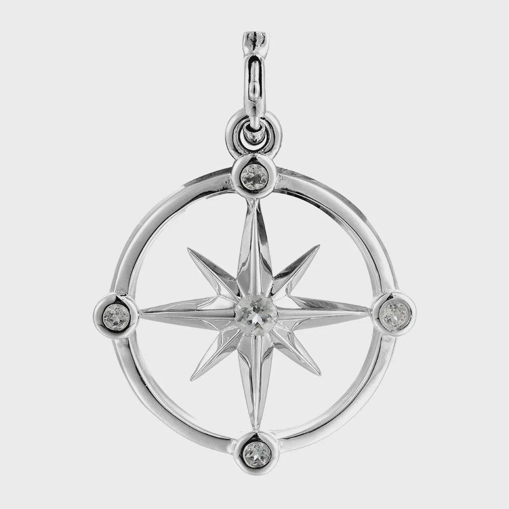 .925 SS 0.16ctw Topaz North Star Compass Pendant Necklace