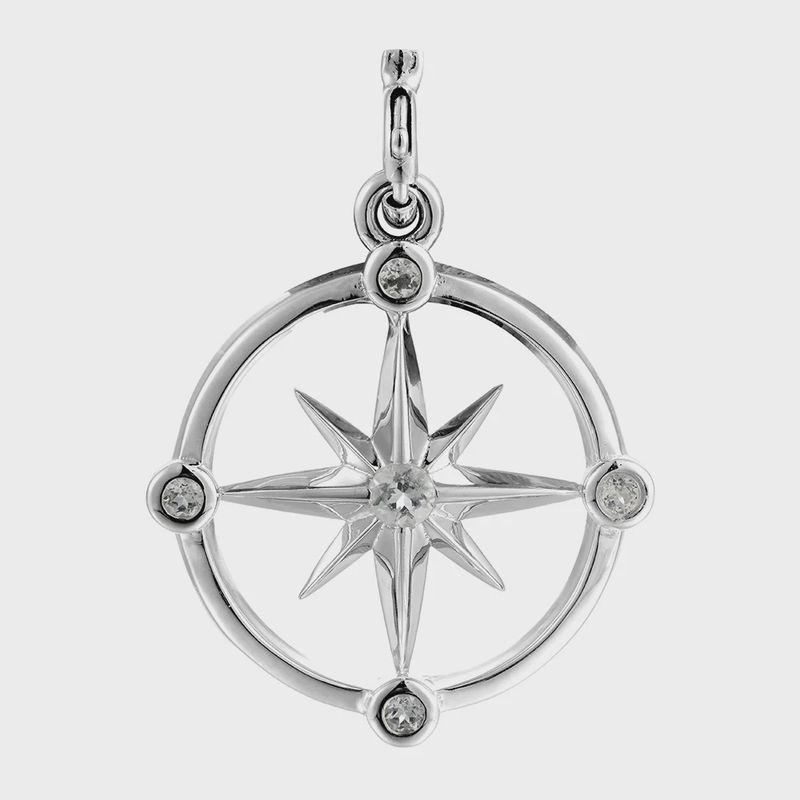 .925 SS 0.16ctw Topaz North Star Compass Pendant Necklace