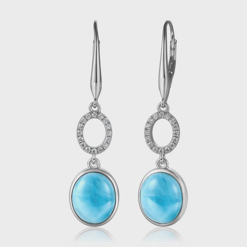 .925 SS 0.26ctw Topaz & Larimar Oval Drop Earrings