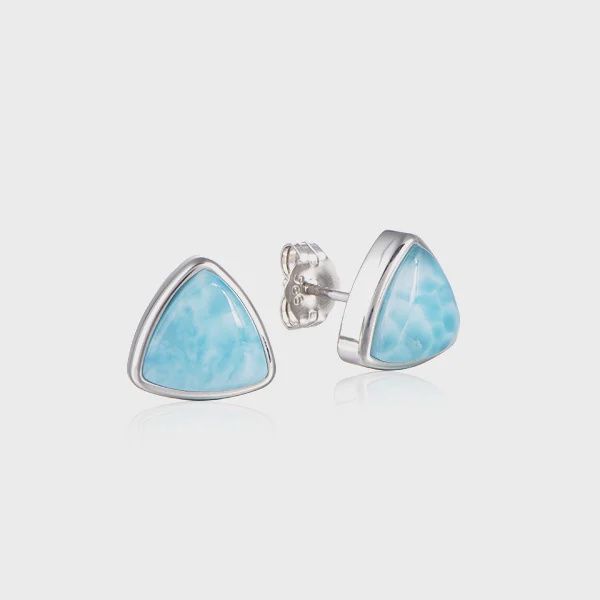 .925 SS Larimar Trillion Stud Earrings