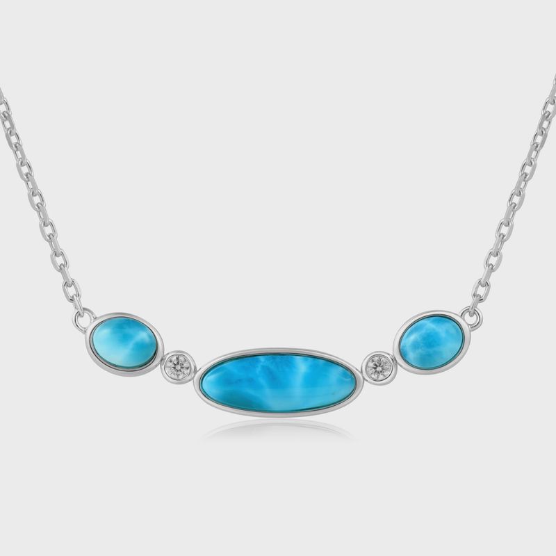 .925 SS Larimar & CZ Multi-Stone Necklace