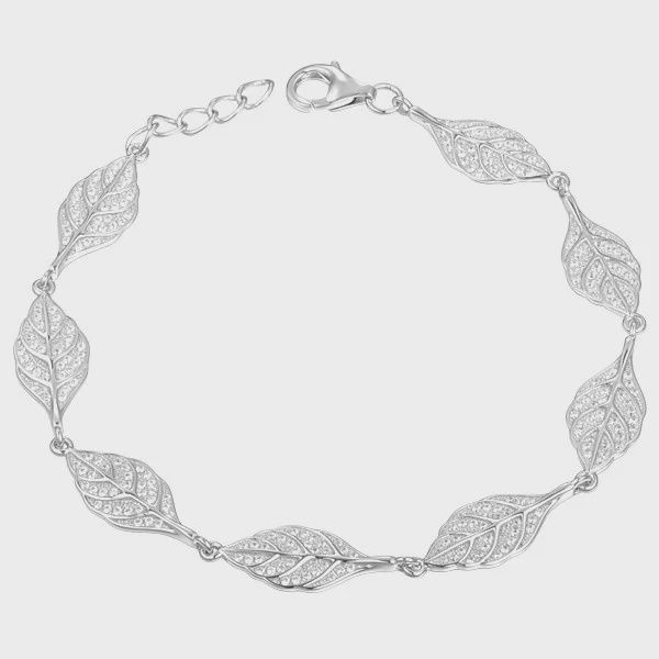 .925 SS Pavé Leaf Link Bracelet