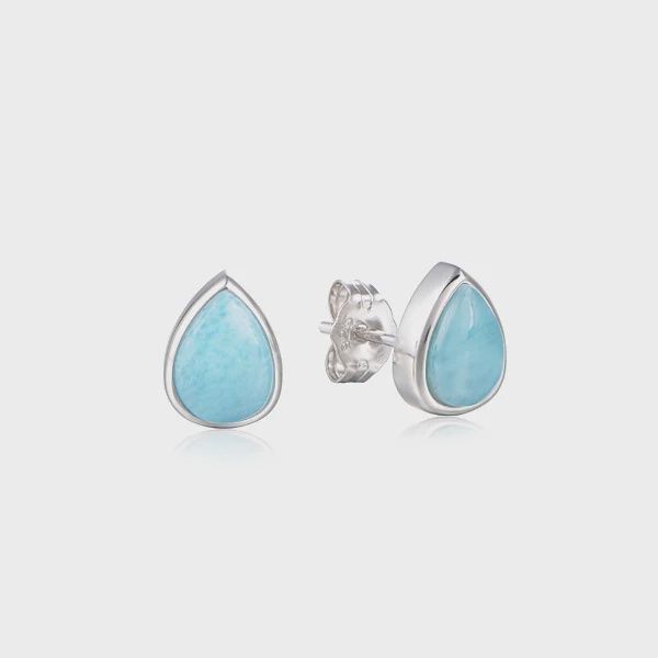 .925 SS Larimar Teardrop Stud Earrings