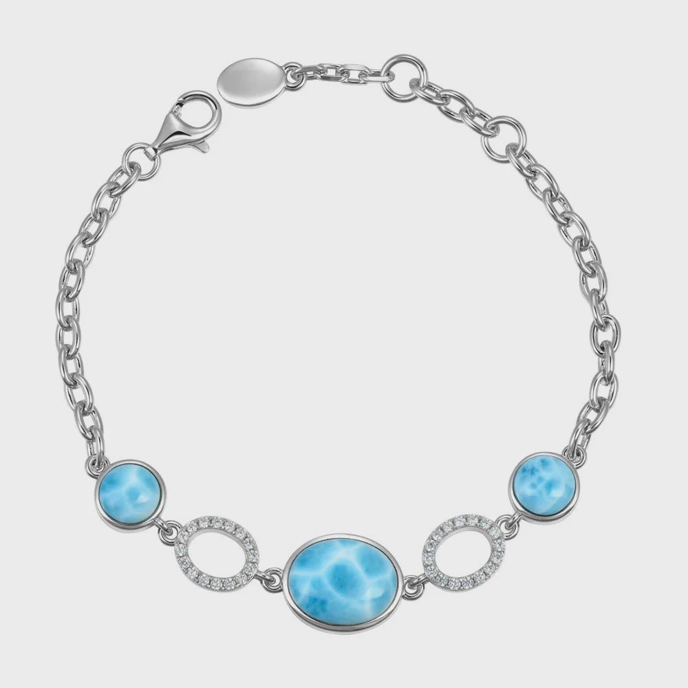 .925 SS 0.52ctw Topaz & Larimar Multi-Stone Link Bracelet