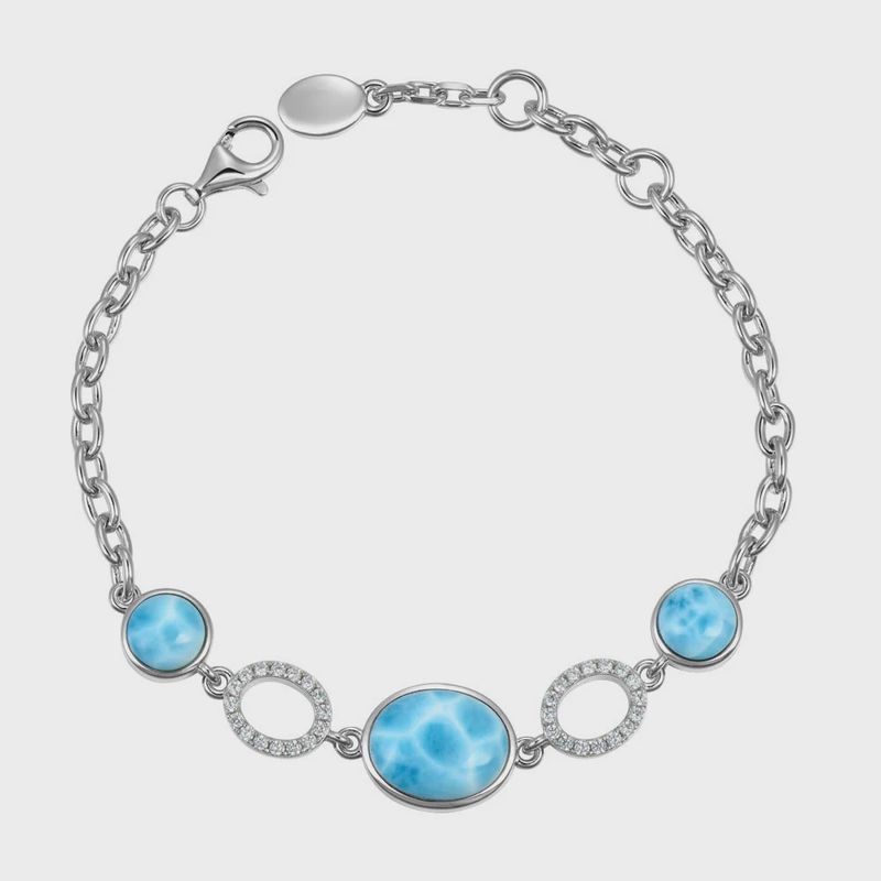 .925 SS 0.52ctw Topaz & Larimar Multi-Stone Link Bracelet