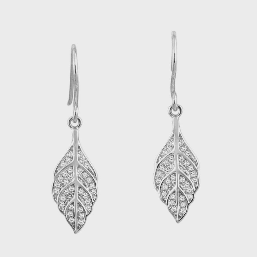 .925 SS Pavé Leaf Drop Earrings