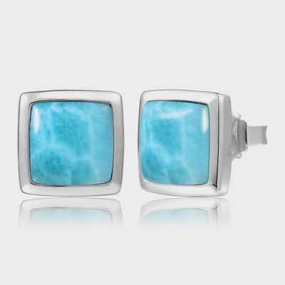 .925 SS Larimar Square Stud Earrings