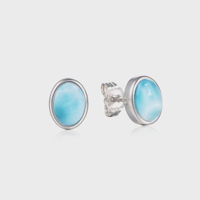 .925 SS Larimar Oval Stud Earrings