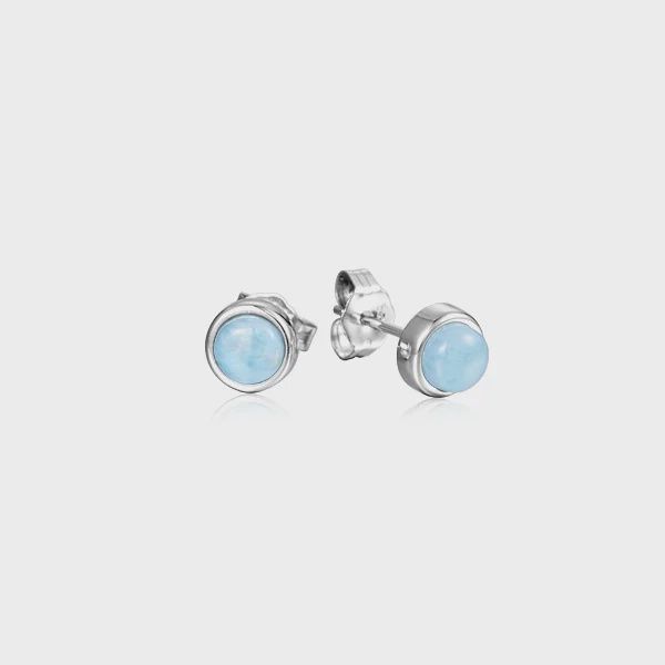 .925 SS Larimar 7mm Round Stud Earrings