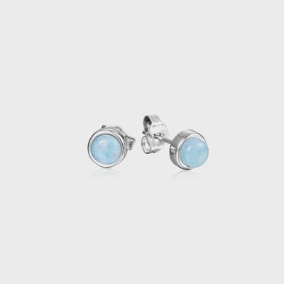 .925 SS Larimar 7mm Round Stud Earrings
