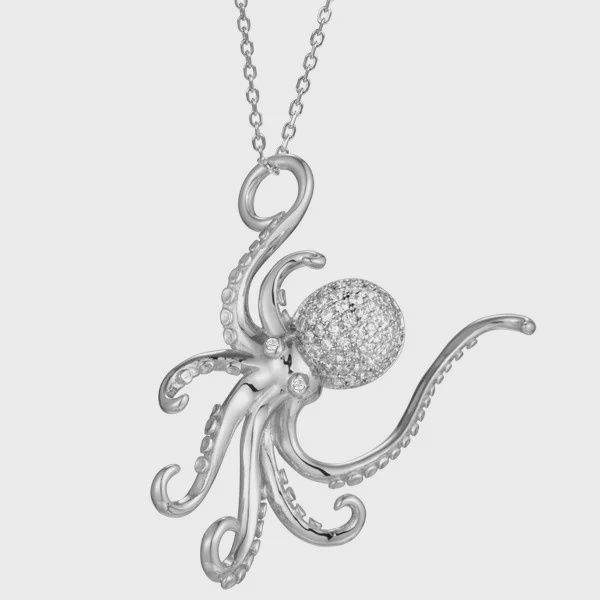 .925 SS Pavé Octopus Pendant Necklace