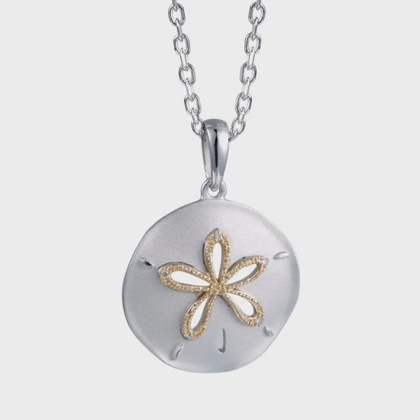 .925 SS & 14k YG 0.02ctw Diamond Sand Dollar Pendant Necklace