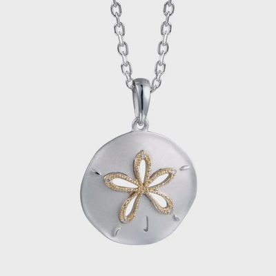 .925 SS & 14k YG 0.02ctw Diamond Sand Dollar Pendant Necklace
