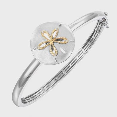 .925 SS & 14k YG 0.03ctw Diamond Sand Dollar Bangle