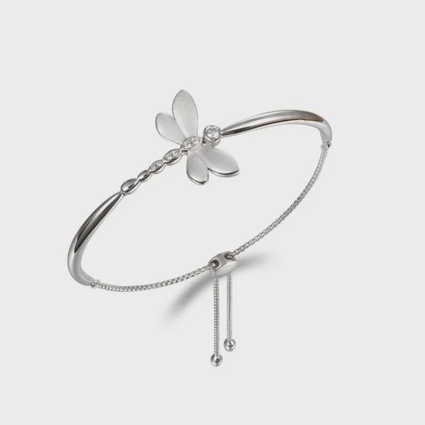 .925 SS 0.17ctw Topaz Dragonfly Adjustable Bracelet