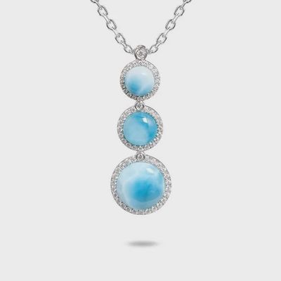 .925 SS 0.40ctw Topaz Graduated Triple Larimar Necklace