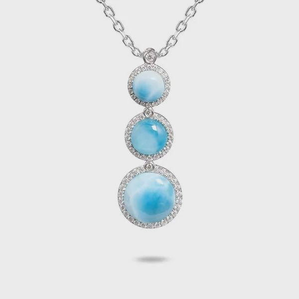 .925 SS 0.40ctw Topaz Graduated Triple Larimar Necklace